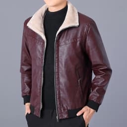 TMOYZQ Men's Leather Jackets Vintage Fleece Lined Winter Jackets Casual Fashion Zipped up Motorcycle Bomber Jacket Outerwear Slim Fit Coat - Thumbnail 6