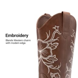 DREAM PAIRS Women's Mid-Calf Cowboy Boots Classic Embroidered Western Boots with Square Toe Comfortable Chunky Heel Vegan Leather Boots - Thumbnail 3