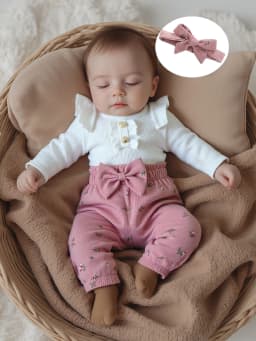 Loicainy Infant Baby Girls Fall Clothes Set 3 6 9 12 Months Long Sleeve Romper with Floral Pants and Headband Outfits - Thumbnail 4