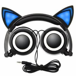 RHEA- Cat Ear Wired Foldable Adjustable Hearsets Earphones Flash Blue Light For Mp3 - Thumbnail 1