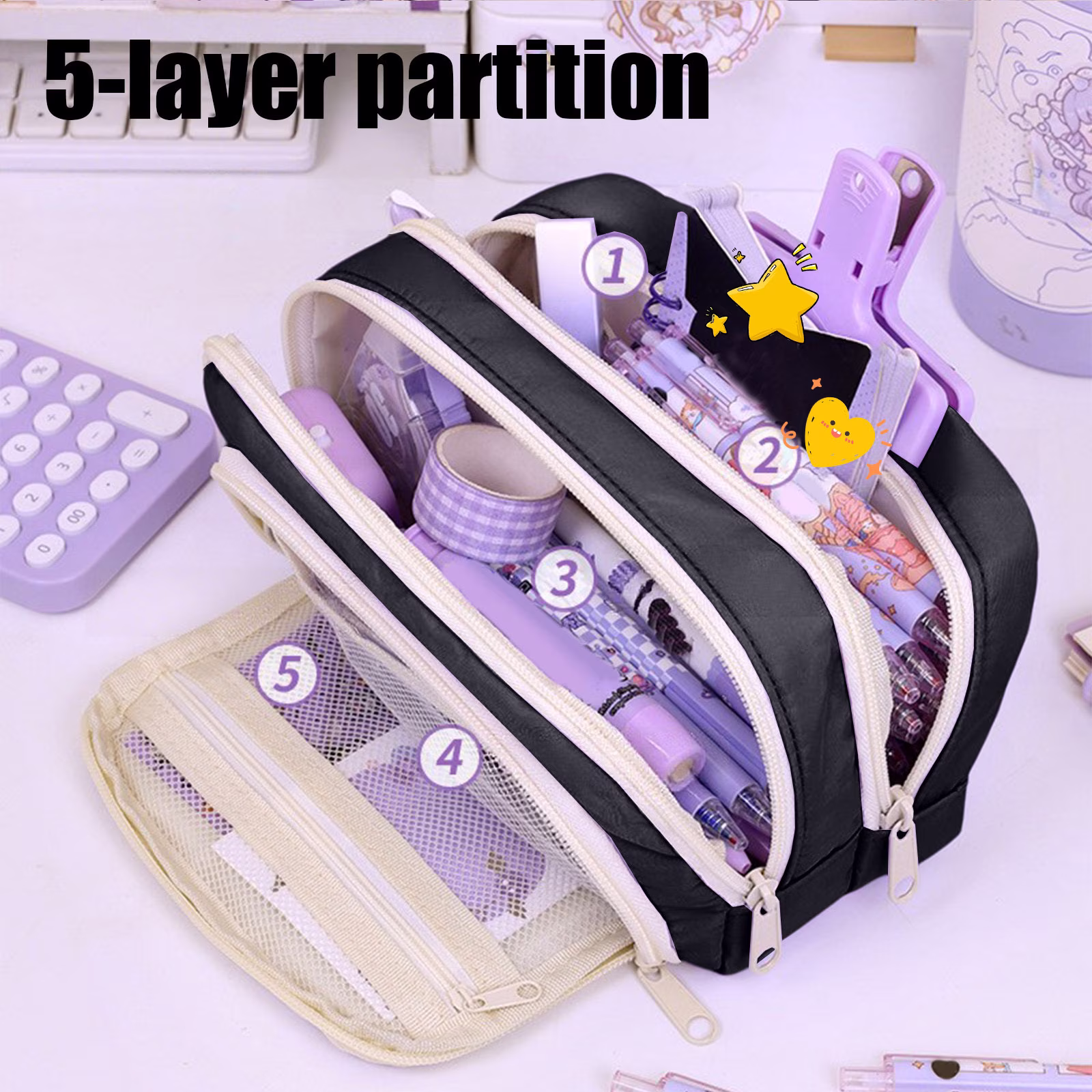 Pencil Case Large Capacity Zipper Pencil Pouch for Office School Supplies - Thumbnail 5