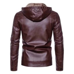 Pejock Men's Hooded Biker Jacket, Loose Fit Genuine Leather Coat with Zipper Closures - Windproof Motorcycle Style for Casual Wear, Daily Outdoor and Urban Street - Thumbnail 3