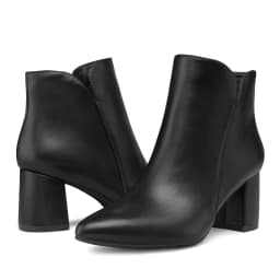 BOCCA Women's Ankle Boots Chunky Block Low Heel Comfortable Pointed Toe Side V Cutout Dressy Office Booties with Zipper - Thumbnail 5