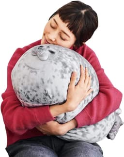 Chubby Blob Seal Plush Pillow, Cute Stuffed Animal Seal Plushie Toy, Cotton Plushy Ocean Gray 16 Inch - Thumbnail 3