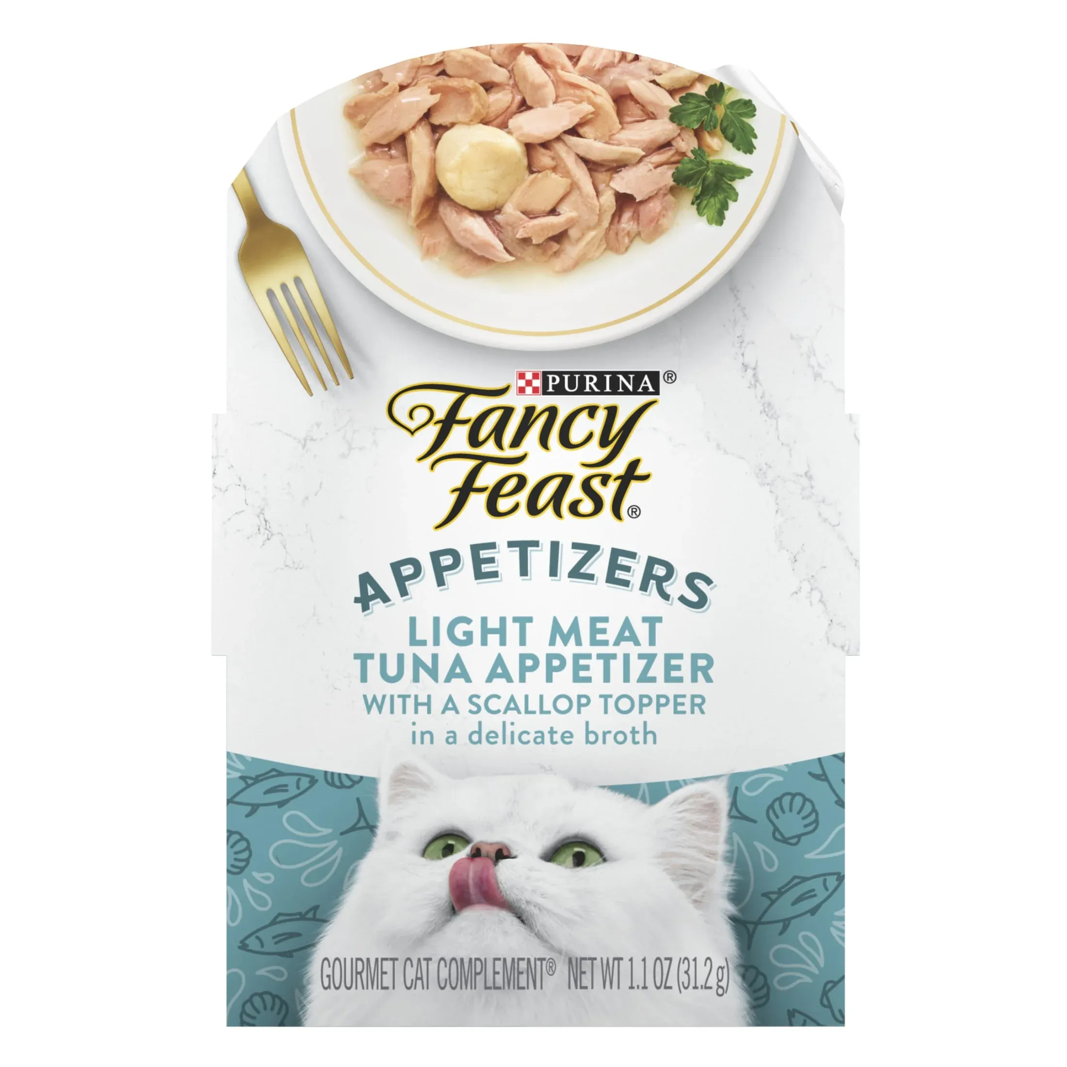 Purina Fancy Feast Appetizers Wet Cat Food, Tuna & Scallop in Broth, 1.1 oz Tray