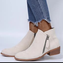 HAOTAGS Women's Suede Leather Booties Low-heeled Ankle Boots Fall Fashion Dressy Shoes Beige Size 8.5 - Thumbnail 5