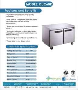 Dukers DUC60F 60 cu ft 2-Door Stainless Steel Commercial Freezer - Thumbnail 5