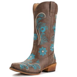 IUV Mid-Calf Cowgirl Boots Cowboy Western Pull-On Tabs Pointy Toe Boot,Sizes 5-11 - Thumbnail 1