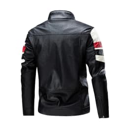 Lilgiuy Men's Novelty Casual Versatile Color Contrast Stripe Plush Leather Jacket Motorcycle Windbreaker Long Sleeve Lapel Pocket Zippered Jacket Suit Coat for Sports Gym Exersice - Thumbnail 3
