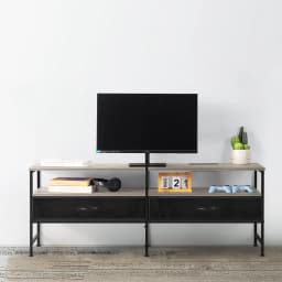 55"L Extended TV Cabinet Industrial TV Cabinet with Fabric for Living Room, Bedroom with Charging Stake Gray - Thumbnail 5