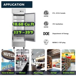 27" Commercial Refrigerator, 18.68 Cu.ft Single Solid Door Reach-in Refrigerator, Stainless Steel Interior & Exterior, Fan Cooling Upright Fridge - Thumbnail 4