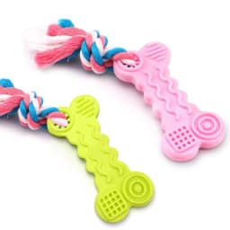 Syenll 2 Pack Dog Chew Toys, Rubber Puppy Teething Toys with Rope, Interactive Treat Set for Small Dogs Pets, Pink+Green - Thumbnail 1