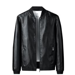 Men Leather Jackets Men's Solid Color Pocket Leather Jacket Business Fashion Casual Leather Jacket Black XL - Thumbnail 1