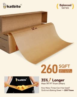Katbite 12" x 262ft Unbleached Parchment Paper Roll, Non-Stick, Extra Long with Serrated Cutter,Balanced Series - Thumbnail 5