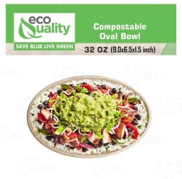 32oz Oval Disposable Compostable Paper Burrito Bowls Heavy-Duty, Eco-Friendly Oval Bowls Natural Bagasse Unbleached, Heat Resistant, 100% - Thumbnail 4