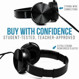 RHEA- New Barks Classroom Headphones W/ Mic – Sapphire, K-12 School Use, On-Ear Black - Thumbnail 3