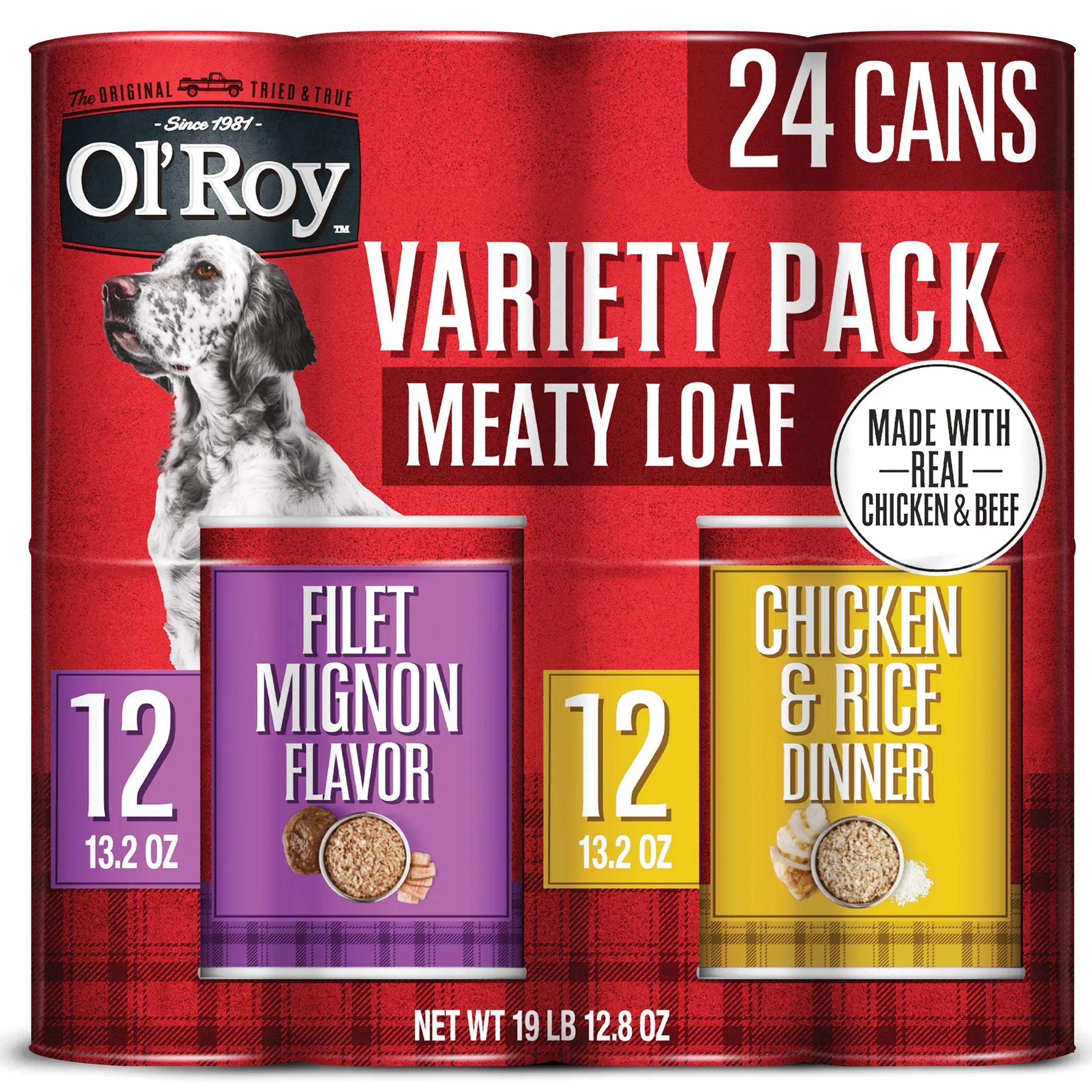 Ol' Roy Filet Mignon Flavor and Chicken and Rice Flavor Wet Dog Food Variety Pack, 13.2 oz Cans, 24 Pack