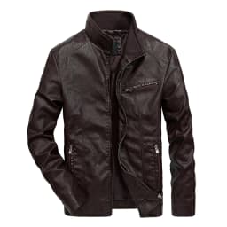 Bazeneo Mens Jackets Smart Casual Leather Jacket Slim Fit Faux Leather Jacket Long Sleeve Zip Up Motorcycle Jackets Retro Western Style Drive Coats with Pockets Windproof Outwear - Thumbnail 1