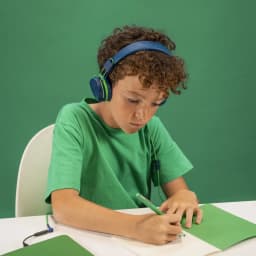 JLab JBuddies Studio On-Ear Wired Kids Headphones 2-in-1 Bundles, 3.5mm Plus USB-C Adapter, Volume Safe, Folding, Blue/Green - Thumbnail 2