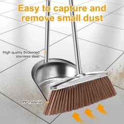 Broom and Dustpan Set with Long Handle Heavy Duty Stainless Steel Dustpan with Broom Space Saving Broom Dustpan Combo Sweeper and Dustpan Set - Thumbnail 2