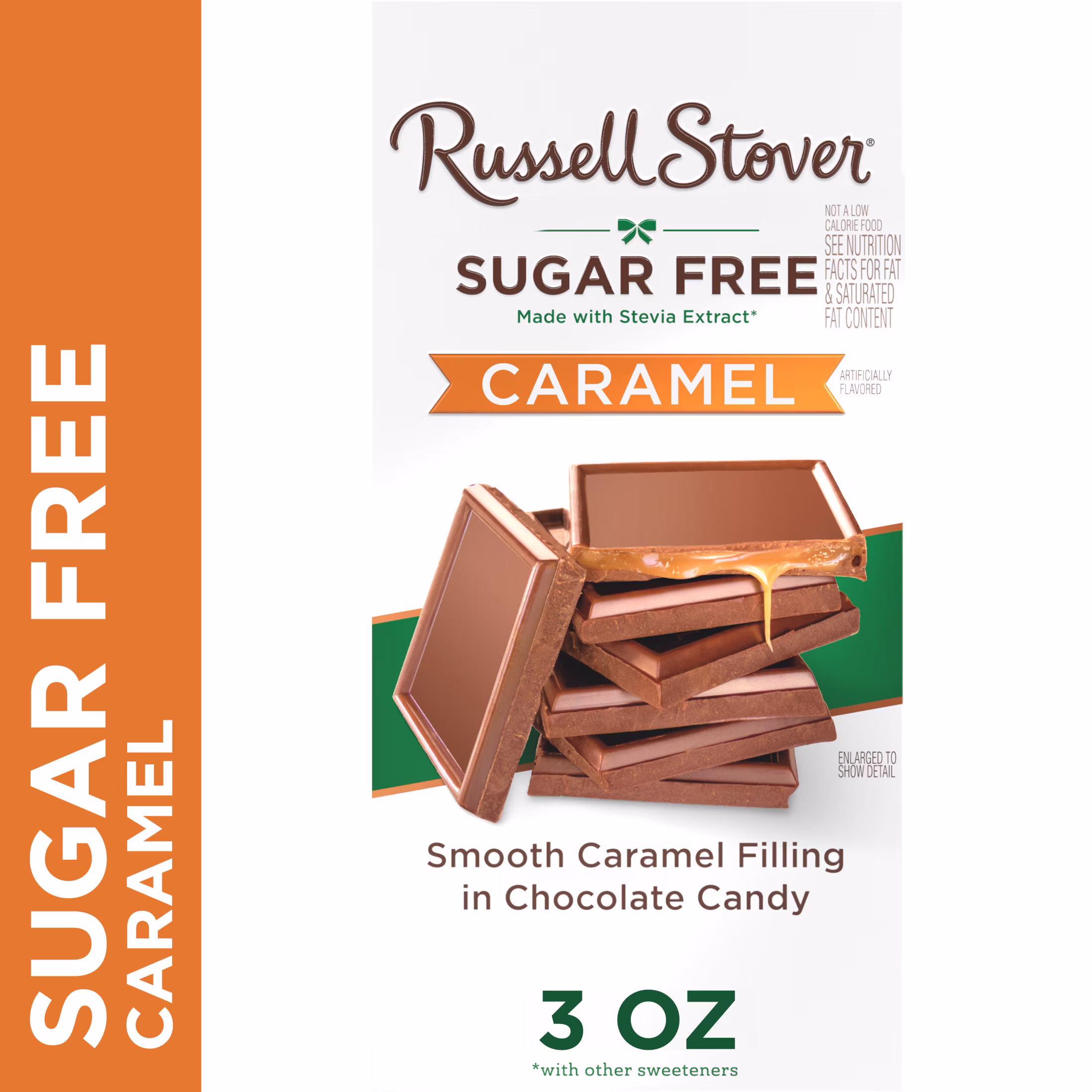 Russell Stover Sugar Free Caramel Bar with Stevia Smooth Caramel Filling in Chocolate Candy, 3 oz. Bar - Thumbnail 2