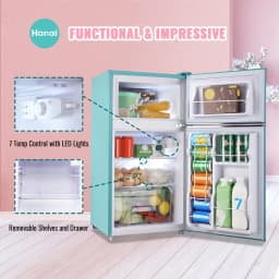 3.5 Cu.ft Compact Refrigerator WANAI Dual Doors Handles Mini Fridge with Top Freezer Blue New - Thumbnail 2