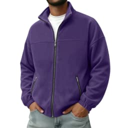 ZUBMGKTE Men's Suede Leather Bomber Jacket Casual Coat for Men Jacket with Two Pockets - Thumbnail 2