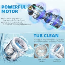 Veeboto Portable Washing Machine, 20LBS Full Automatic Washer Machine with Drain Pump, 10 Programs & 8 Water Levels for Dorm, Apartment, Home, Grey - Thumbnail 4