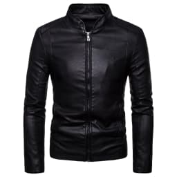 LoyisViDion Men's Leather Plus Fleece Jacket Motorcycle Jacket Warm Leather Jacket Black 8(L) - Thumbnail 1