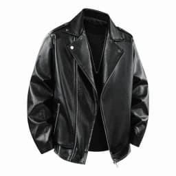 HBGVBA Men's Faux Leather Biker Jacket, Asymmetric Zip Moto Coat, Lapel Collar Snap Casual Motorcycle Outerwear for Men - Thumbnail 4