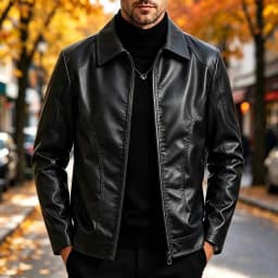 LNWUY Men's Lapel Collar Full Zip Faux Leather Jacket with Pockets, Windproof Vintage Slim Fit Casual Motorcyle Coat Plus Size (M-5XL) Black XL - Thumbnail 2