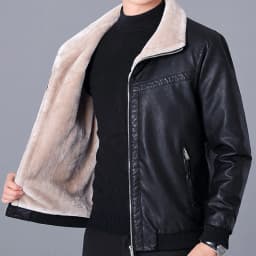 Maoxin Men's Coats and Jackets Men's New Solid Color Casual Lapel Zipper Cardigan Leather Jacket Jacket Black 3XL - Thumbnail 4