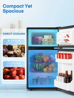 Double Doors Mini Fridge with Top Freezer, Small Fridge with Temperature Control and Ice Tray, 3.1 Cu.ft - Thumbnail 5