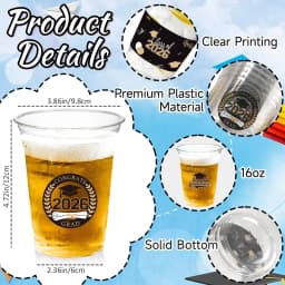 50 Pack Graduation Decorations Class of 2026, 16 Oz Black and Gold Clear Plastic Cups Disposable Party Cups for Drinks 2026 School Grad Party Favors - Thumbnail 5