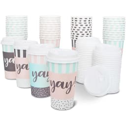 48 Pack Disposable 16oz Coffee Cups with Lids - YAY Party Supplies - Paper To Go Cup for Themed Birthday Party, Wedding, Baby Shower - Thumbnail 1