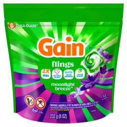 Gain Flings Laundry Detergent Soap Pacs, 4-in-1 Oxi Boost and Febreze, Moonlight Breeze Scent, 12 Count - Thumbnail 14