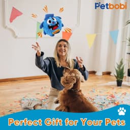 Petbobi Dog Toys Interactive Plush Giggle Ball Squeak Crazy Bouncer Toy for Pets, Blue - Thumbnail 3