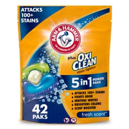 ARM & HAMMER Plus OxiClean 5-in-1 Laundry Detergent Paks, Fresh Scent, 42 Count - Thumbnail 1