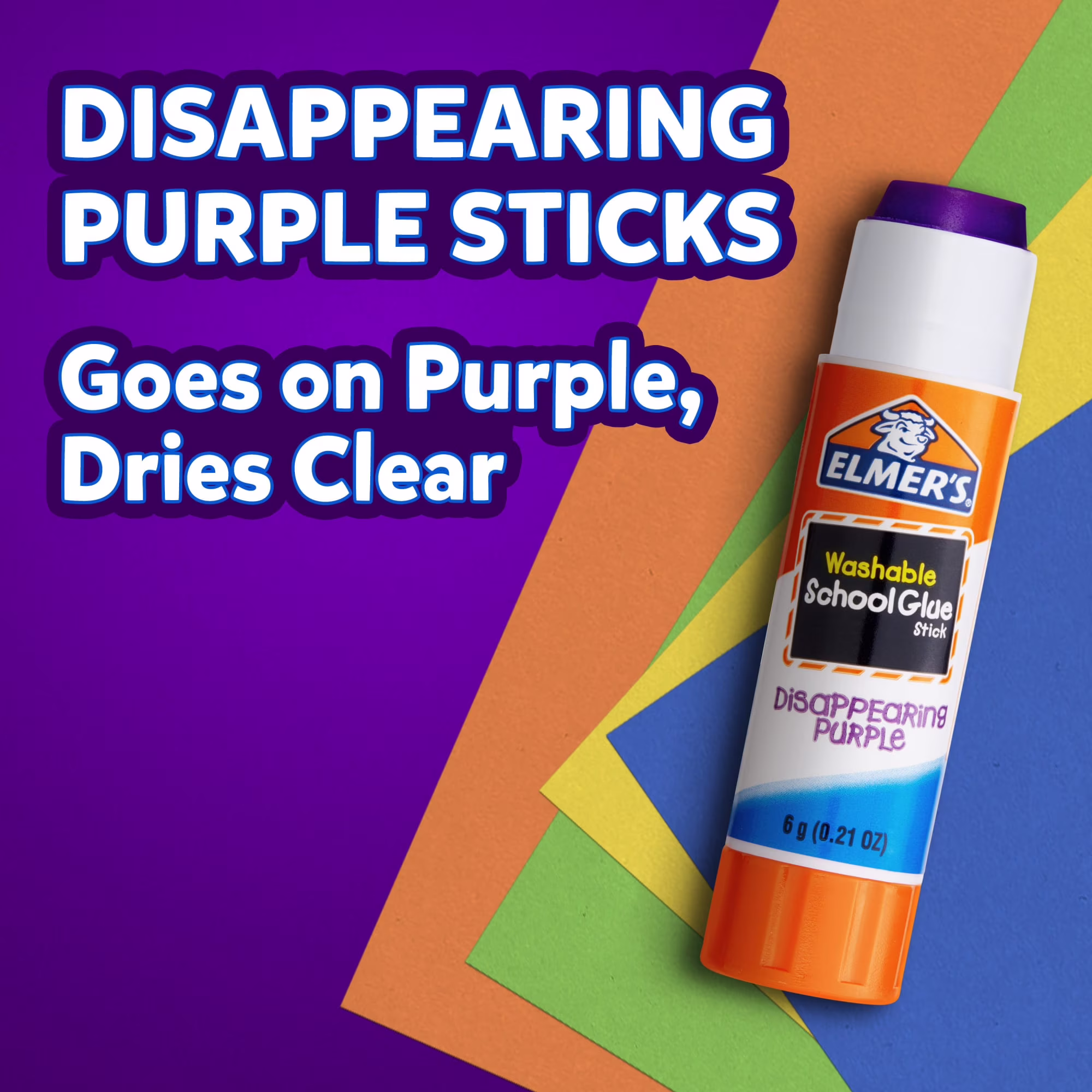Elmer's Disappearing Purple School Glue Sticks, Washable, 0.21 Ounce Glue Sticks, 6 Count - Thumbnail 2