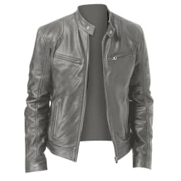 Clearance 2024! ZVNAΖH Men's Stand Collar Leather Jacket Motorcycle Lightweight Faux Leather Outwear - Thumbnail 1