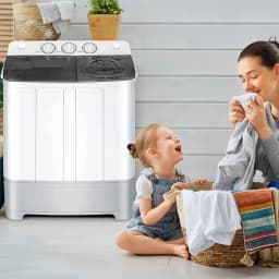 Costway Portable Twin Tub Washing Machine Washer(13.2lbs) & Spinner (8.8lbs) Grey - Thumbnail 2