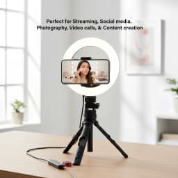 onn LED RGB Ring Light with Tripod Stand, Adjustable Height, Phone Holder & Bluetooth Remote for Selfies, TikTok, YouTube, Zoom, and Makeup - Thumbnail 3