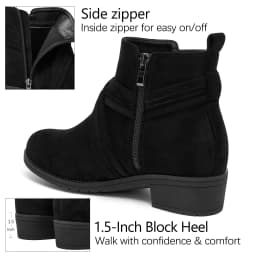 Ecetana Women's Ankle Boots Chunky Heel Round Toe Casuals Short Booties with Side Zipper - Thumbnail 4