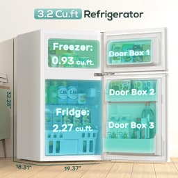 Auseo 2 Door 3.2 Cu.Ft Mini Fridge Adjustable Temperature Refrigerators with Removable Shelves, Suitable for Home/Kitchen/Office/Dorm, White - Thumbnail 7