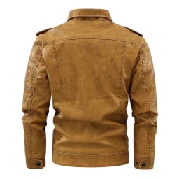 IYTR Men's Fashion Jacket Vintage Leather Jacket Padded Jacket with Pocket Solid Color Long Sleeve Jacket Zipper Stand-up Collar Coat Yellow XXXL - Thumbnail 4