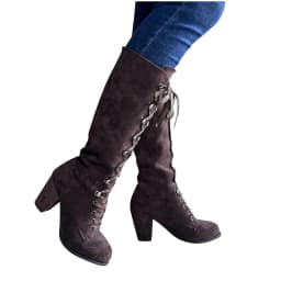 FRSASU Women Boots ,Women Boots Shoes Thick Low-Heeled Boots Plus Size Mid Calf Lace Up Boots - Thumbnail 4