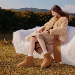 Crestar Genuine Suede Mini Boots for Women, Fur-Lined Winter Comfort Snow Short Booties, Chestnut - Thumbnail 2
