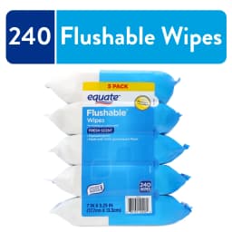 Equate Flushable Cleansing Cloths, Fresh Scent, 240 Wipes, 5 Resealable Packs - Thumbnail 1