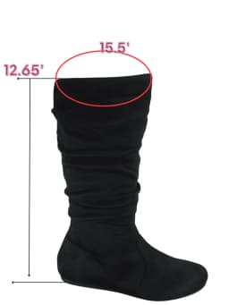 Women's Mid-Calf Faux Suede Slouch Boots Faux Fur Lined Side Zip Round Toe Flat Casual Boots - Thumbnail 2