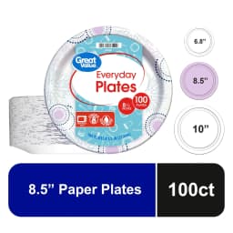 Great Value 8.5 Inch Disposable Paper Plates, 100 Count, Soak-Proof and Microwave Safe - Thumbnail 1
